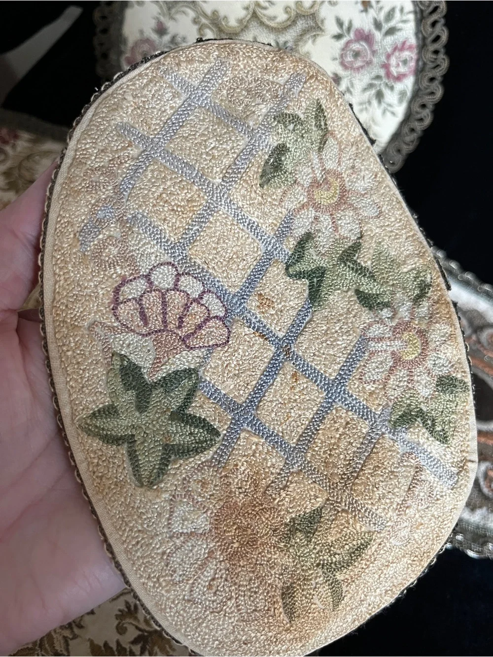 Lot of 5 Vintage 50s European Tapestry Dresser Table Doilies Rugs Velvet Back
